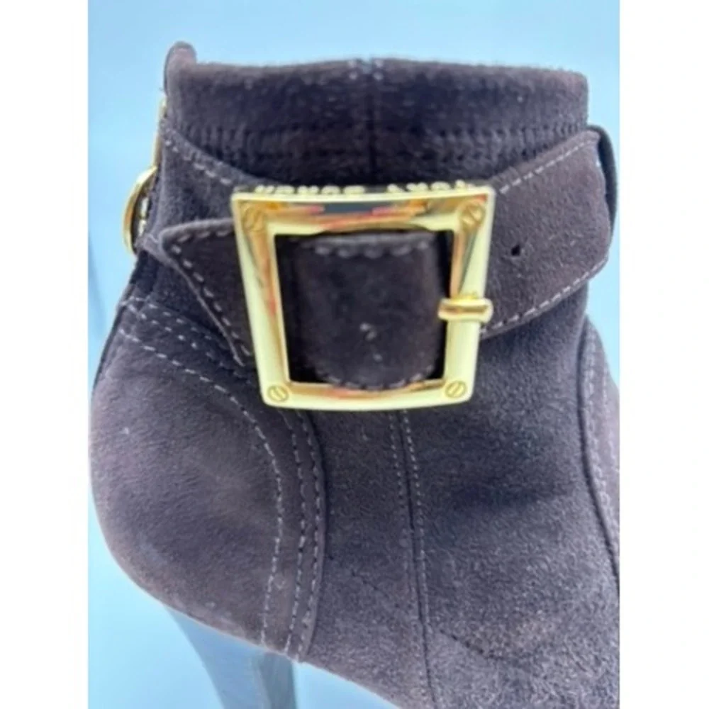 Tory Burch Ankle Boots Women‎ 6.5 Brown Suede Melrose Buckle Logo Back Zip Heel